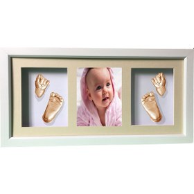 Resim Çerçeveli Resimli 3 Bölmeli Bebek 2 El - 2 Ayak İzi Heykeli Seti 