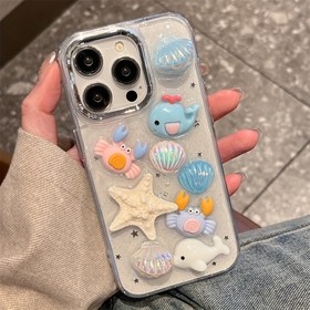 Resim Seastar, Balina ve Kabuklar ile Yaz Temalı Tasarım Vurgulu, Şeffaf Epoksi Malzemeden Yapılmış, Iphone Modelleri 11-16 Pro Max İçin Uygun, Kore'de Tasarlanmış, Sevimli Telefon Kılıfı 