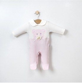 Resim Lamato Baby Puantiyeli Gül Ayıcık Aksesuarlı Bebe Yakalı Kız Tulum Pembe 