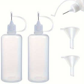Resim 2 Adet Hassas Plastik Aplikatör Şişe İğne Uçlu - 50ml & 100ml Sıkma Dispenseri Şişeleri El Sanatları, Tutkal, Boya, Mürekkep ve Laboratuvar Sıvıları İçin Mini Huni Dahil 