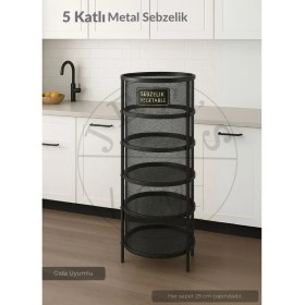Resim Jet's Home 5 Katlı Sebzelik Açılır Metal Patates Soğan Sepeti Paslanmaz Meyvelik Organizer Sepet Siyah 