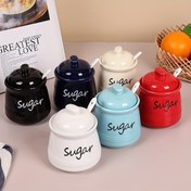 Resim 1 adet Şık Seramik Şeker Kavanozu, Granülat ve Kahverengi Şeker için Dekoratif Mutfak Şeker Kasesi, Çok Renk Seçeneği, 12oz Kapasite, 8.99x11.0cm, Kapak ve Kaşık ile, Kahve Barı ve Restoran için, Kolay Temizlenir 