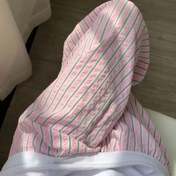Resim Kadınlar için Y2K Tarzı Pembe ve Beyaz Çizgili Düz Paça Pantolon - Rahat Kesim, Elastik Bel Bandı, Makinede Yıkanabilir, Her Mevsime Uygun Konforlu, Spor Giyim, Saydam Olmayan Kumaş 