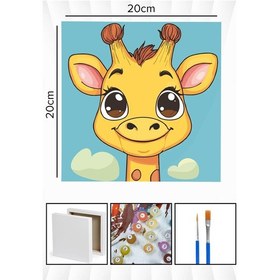 Resim Sayılarla Boyama 20x20 Cm Tuval Seti Fırça Boya Dahil Çıtaya Gerili - Bebek Zürafa 
