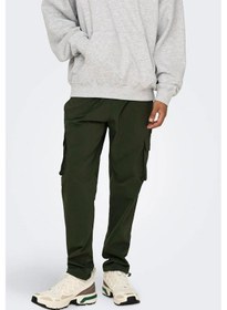 Resim Only & Sons Erkek Onscommon Slim Fit Beli Lastikli Ve Bağlamalı Pamuklu Kargo Pantolon 22029750 Haki Haki 