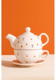 Resim Rivaistanbul Minimal Çiçekli Amore 4 Parça Demlik & Fincan Seti Beyaz 