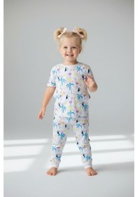 Resim Flamingo Desenli Kısa Kol Kız Çocuk Pijama Takım Pembe 