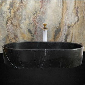 Resim SİPAHİMARBLE Toros Siyah Oval Tasarım Gizli Giderli Lavabo 