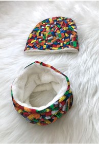 Resim Koala Tasarım Bere Ve Boyunluk Takımı Erkek Bebek Çocuk Lego Desen 