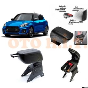 Resim OTO H.İ.T. Suzuki Swift 17 Üzeri Uyumlu Kol Dayama Ve Kolçak Sürgülü Bardaklıklı Ayarlanabilir Siyah Deri 