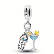 Resim 1 Adet Kaplama Gümüş Şık Mavi Emaye Bartender Yaratıcı Limon Yıldız Kokteyl Tasarımı Charm, Yılan Bileklik ve Kolye Uçlu Boncuklar - DIY Takı Yapımı için Kadın Günlük Parti Aksesuar Hediyesi 