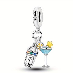 Resim 1 Adet Kaplama Gümüş Şık Mavi Emaye Bartender Yaratıcı Limon Yıldız Kokteyl Tasarımı Charm, Yılan Bileklik ve Kolye Uçlu Boncuklar - DIY Takı Yapımı için Kadın Günlük Parti Aksesuar Hediyesi 