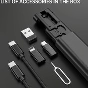 Resim Taşınabilir Kompakt Depolama Kutusu - Şarj ve Veri Aktarımı İçin Seyahat Çok Fonksiyonlu Adaptör Seti Seyahat USB Kablosu - Tip C, LTG ve USB Bağlantısı İçin 6'lı Adaptör 