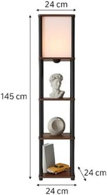 Resim SAKURA Raflı Lambader Ceviz Renkli | Modern Ahşap Gövdeli 3 Katlı Raflı Ayaklı Lamba | Dekoratif Salon Yatak Odası Işıklandırma | Kitaplık ve Aydınlatma Bir Arada | E27 Duy Uyumlu Şık Tasarım Lambader 