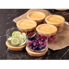 Resim Bambum Duo 300ml 6'lı Bambu Kapaklı Cam Kahvaltılık Seti 