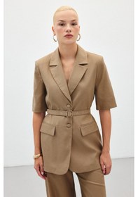 Resim Sateen Kısa Kollu Kemerli Ceket - Camel-136419 CAMEL 