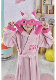 Resim Formeya Kapşonlu Çocuk Bornoz %100 Pamuk Su Emici Pembe Hero Pembe 