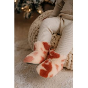 Resim Çocuk ve Bebek Wellsoft Ev Botu, Inek Desenli Panduf, Kışlık Peluş Patik Bot 