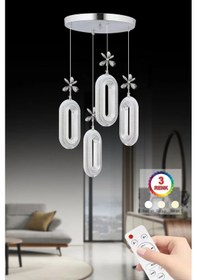 Resim İstanbul Avize Alfa 4'lü Gümüş Kumandalı 3 Renk Ledli Modern Led 