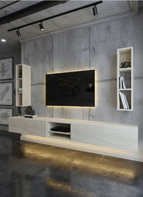 Resim Resital Ledli Duvara Monte Tv Sehpası - Traverten - W6002-8 Traverten 