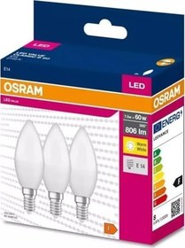 Resim Osram Led Value CLB60 7,5W/827 3'lü E14 Duy Sarı Işık 2700K Led Mum Ampul 