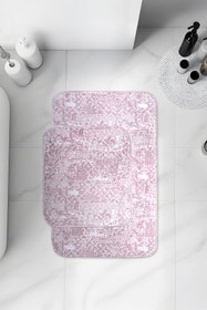 Resim Banyo 2li Kaydırmaz Paspas Takımı Pudra 60x100 