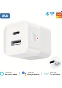 Resim Xuweiwei 2 İn 1 Akıllı Wifi Adaptörü Usb Beyaz Type C Ve Usb İle Alexa Google Home Tmall Genie Uyumlu Kompakt Güç Adaptörü 