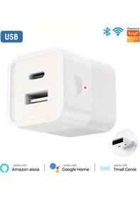 Resim Xuweiwei 2 İn 1 Akıllı Wifi Adaptörü Usb Beyaz Type C Ve Usb İle Alexa Google Home Tmall Genie Uyumlu Kompakt Güç Adaptörü 