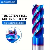 Resim HRC65 Tungsten Çelik Bit, 4-Flüt Nano Mavi Kaplamalı CNC Freze, Altın Bitiş, Hassas Makine İşleme için Metal İşleme Aracı 