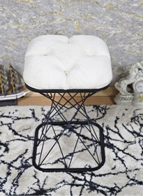 Resim Zafir Kare Siyah Boyalı Krem Puf & Bench Puf Oturak - Bench - Ayak Ucu Oturak - Tabure - Makyaj Oturak Krem 