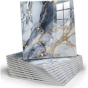 Resim 10 Adet Mermer Desenli Yapışkan Su Geçirmez Duş Paneli - Beyaz ve Altın Damarlı Lüks Vinil Karolar, 29.97x29.97 cm Banyo, Mutfak, Oturma Odası Arka Planı & Duvar Dekoru 