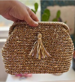 Resim UNİCORNS Hasır Çanta, Simli Hasır El Çantası, Simli Clutch, Hasır Clutch, Burslu Çanta, Tasarım Clutch 