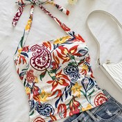 Resim Kadınlar için Paisley Desenli Üst - Omuz Açık/tek Omuzlu Tatil Stili Canlı Çiçek Deseni, Orta Esneklik & Makinede Yıkanabilir İlkbahar Yazlık Günlük Plaj Giysisi, Şeffaf Olmayan Kumaş 