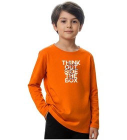 Resim Düz Yuvarlak Yaka Think Out Baskı Detaylı Erkek Çocuk Sweatshirt Turuncu 