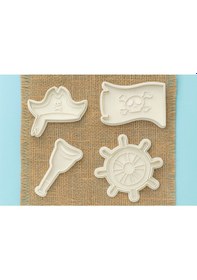 Resim Korsan Temalı Kurabiye Kalıbı Seti 4 Lü Gemi Dümeni, Bayrak, Şapka Ve Dürbün Figürleri Beyaz 