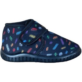 Resim Tematik Cırtlı Çocuk Panduf Okul Kreş Ev Ayakkabısı Kaydırmaz Taban Siyah-siyah 