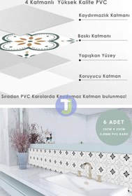 Resim Technojet Kendinden Yapışkanlı Karo PVC Mutfak Banyo Tezgah Kaplama Sticker 6Adet 20cm×20cm 