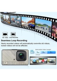 Resim 4k Ultra Hd Çift Kameralı Araç İçi Kamera Gece Görüşlü Akıllı Dashcam 
