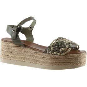 Resim Bueno Shoes Haki Deri Kadın Dolgu Topuklu Sandalet 