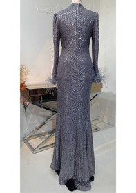 Resim Raika Moda Parıltılı Büyük Beden Hüma Tesettür Abiye Gümüş 