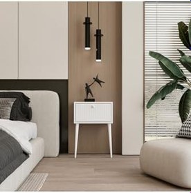 Resim enwood CANOPUS MDF BEYAZ AHŞAP AYAKLI TEK KAPAKLI KOMODİN BEYAZ 