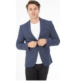 Resim Sposo 5121Dar Kalıp Örme Kumaş İndigo Erkek Blazer Ceket İndigo 