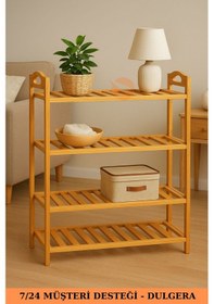 Resim Bambu Ayakkabılık 4 Katlı Ahşap Çok Amaçlı Raf Banyo Balkon Düzenleyici Şık Dekoratif Çam 
