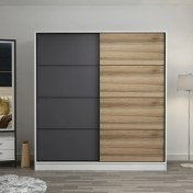 Resim Minar Kale 2 Kapaklı Sürgülü Dolap 180 cm - Beyaz/antrasit/dore 210 cm 