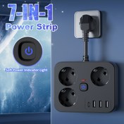 Resim 7'si 1 arada Uzun Kablolu Masaüstü/Duvar Prizine Aşırı Yük Koruması, 3 AC Çıkışı, 3 USB Portu, 1 Tip-C Çıkışı, Beyaz/Siyah Bitiş, Kısa/5ft/10ft Uzatma Seçeneği, 1.5m/3m Mevcut, Tek Dokunuşlu Ana Anahtar, Seyahat, Ev Kullanımı, Ofis İçin Uygun 