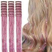 Resim 6 Adet Işıltılı Pembe Klipsli Saç Tinsel Uzantıları, Her Biri 50.8 cm, Kadınlar İçin Canlı Peri Saç Aksesuarları - Partiler & Çeşitli Saç Modelleri İçin İdeal 