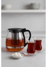 Resim Cam Demlik 700 Ml Siyah Kapaklı Şeffaf 