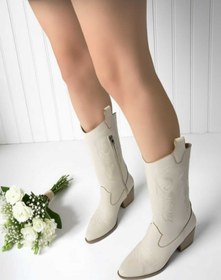 Resim LZ SHOES Kadın Nakışlı Süet Bej Kovboy Çizme 