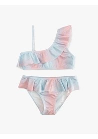 Resim Koton Bikini Takımı Fırfırlı Tek Omuz İnce Askılı Pembe Desenli 5skg00020mm Pembe Desenli 