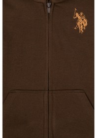 Resim U.S. Polo Assn. Erkek Çocuk Kahverengi Fermuarlı Kapüşonlu Sweatshirt 50316706-VR029 
